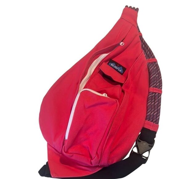 Kavu Pink Cotton Adjustable Strap Multiple Zip Pockets Sling Backpack - Picture 9 of 13